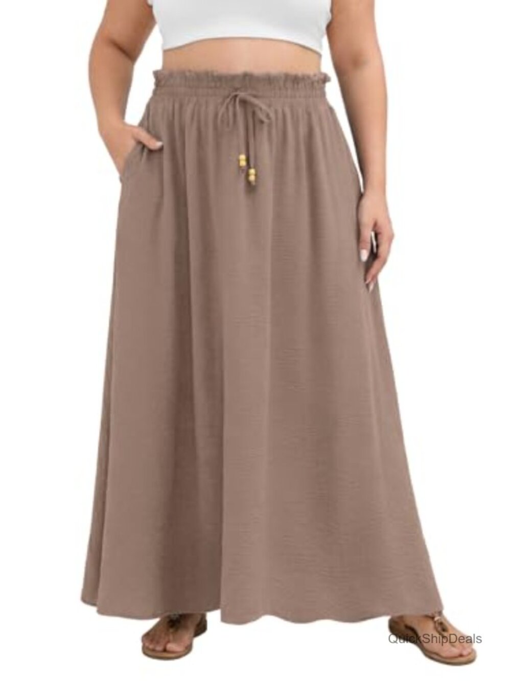 Plus Size Maxi Skirt Summer Beach Swing Pleated Elastic Waisted A-Line Long